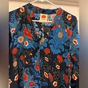 FARM Rio Navy Floral V-Neck Dress with Blue & Red Print